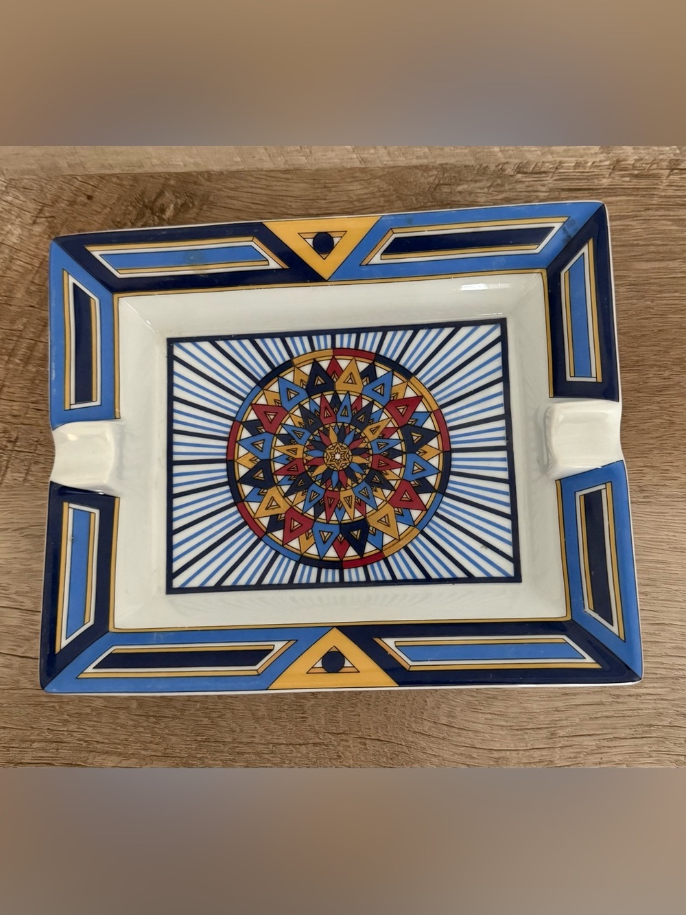 HERMES Vintage Porcelain Ashtray Vide-Poche Blue France